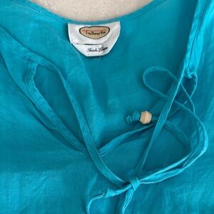 Talbots  Linen Vibrant Blue Blouse with Neck Tie